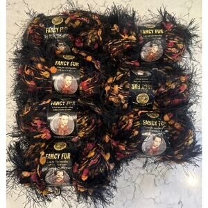 Lot of 7 Lion Brand Fancy Fur Yarn Skeins Jungle Print 273 yards Black Orange